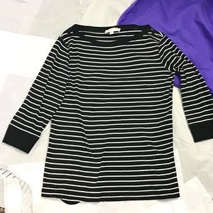 JONES NY Black and White Striped Boatneck …